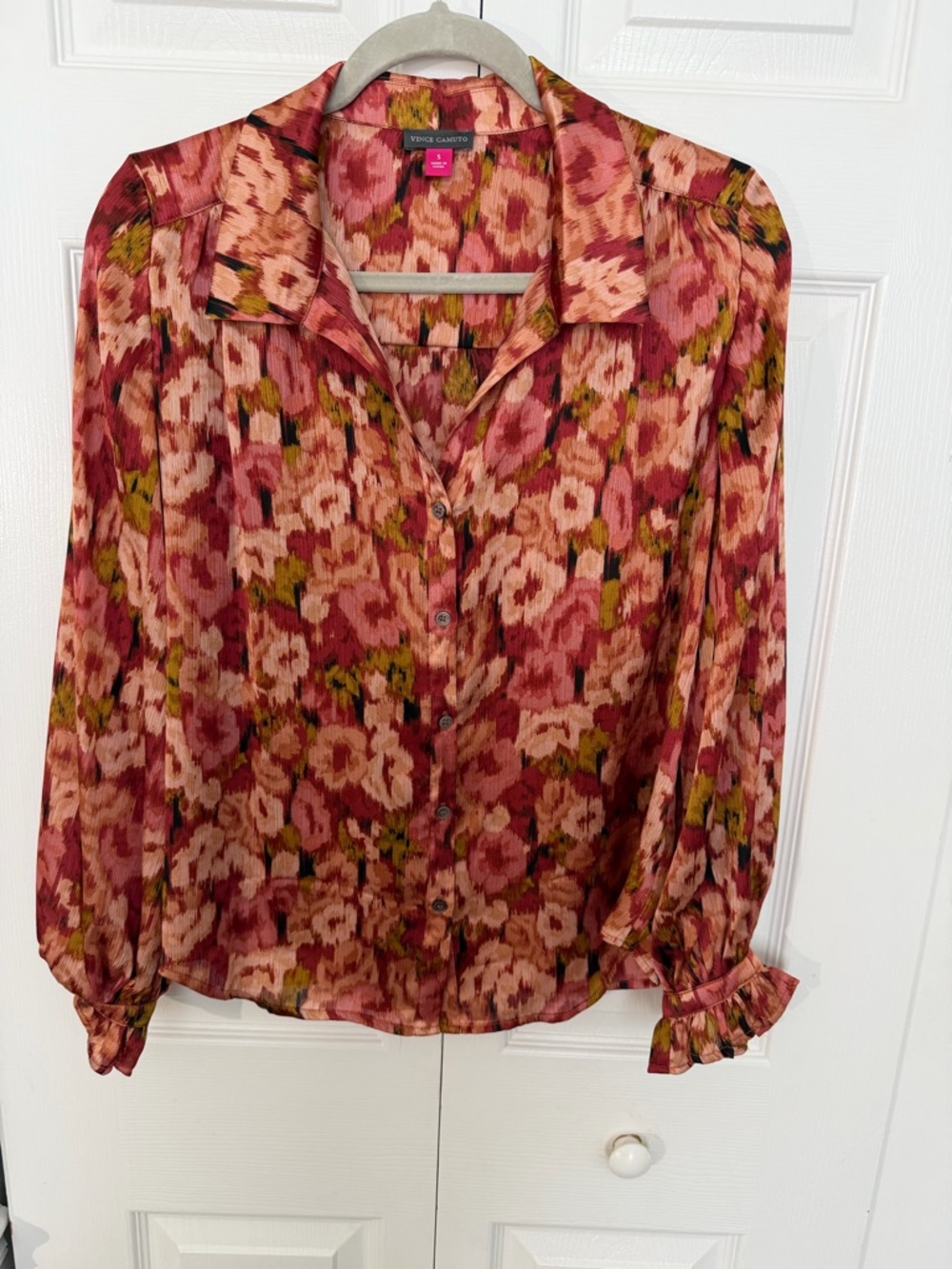 Vince Camuto Rose and Olive Floral Button-Down Blouse